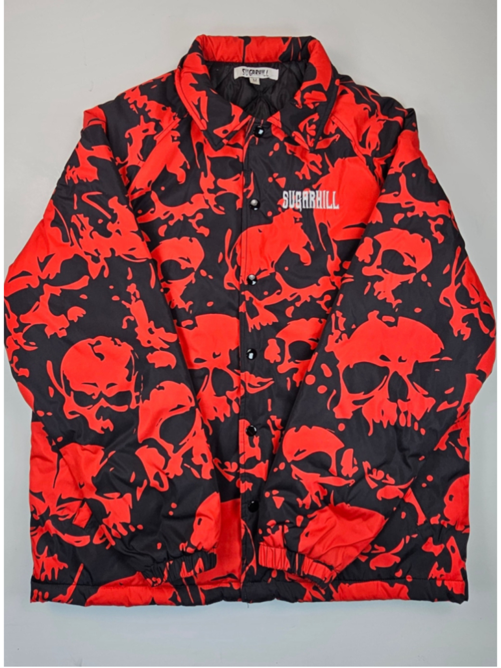 Sugarhill 6 Feet Deep Padded Coaches Jacket Men M Skull Red Black Streetwear